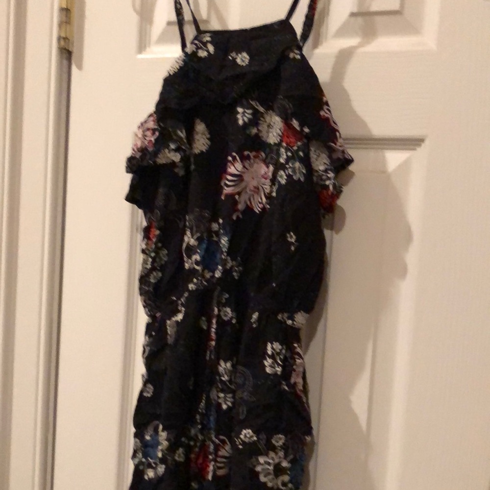 Black flower print romper